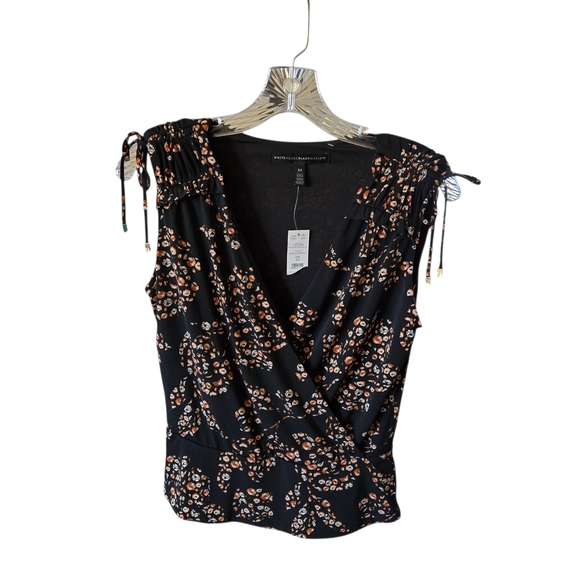 White House Black Market Floral Wrap V Neck Sleeveless Top Blouse XS - Picture 2 of 12